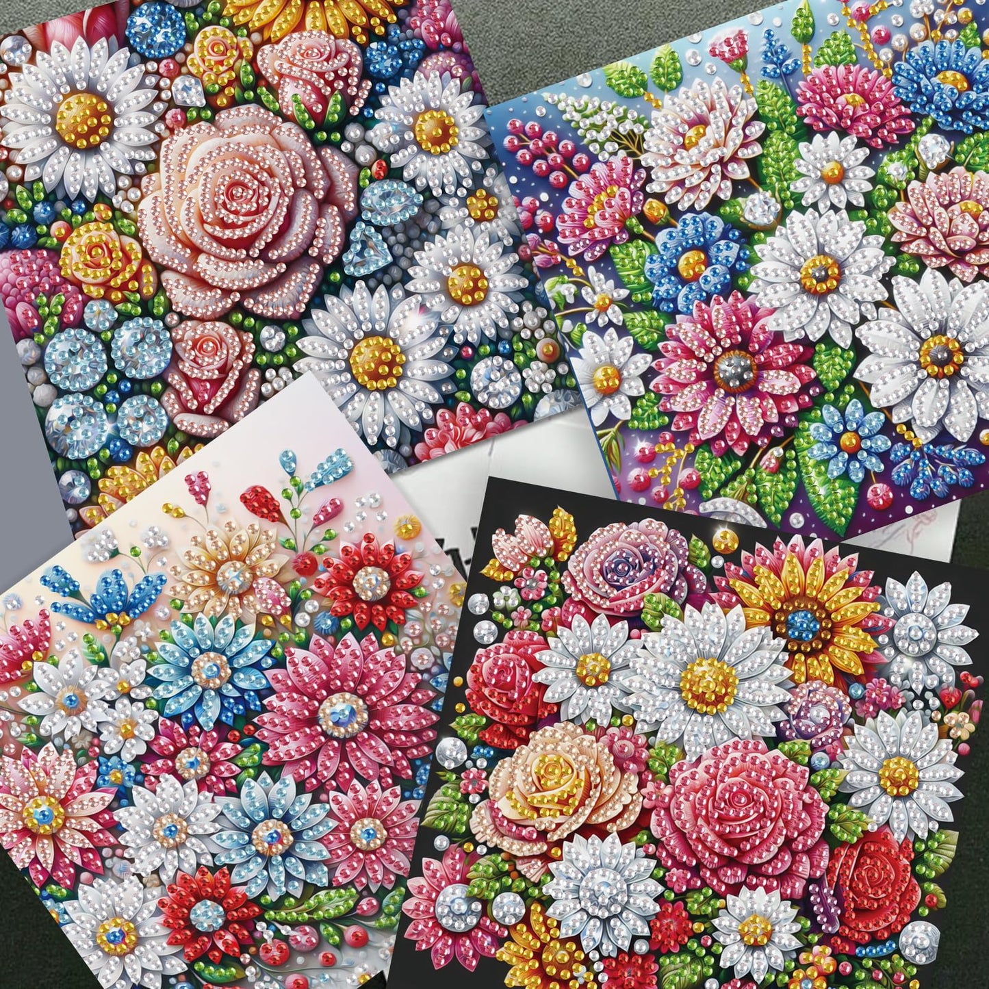 JISHSHAY 6 PCS Diamond Art Greeting Cards Flower Diamond Painting Birthday Cards Flower Gem Art Gem Painting Mosaic Kits for Adults for Thanksgiving Anniversary Valentine Graduation All-Occasion