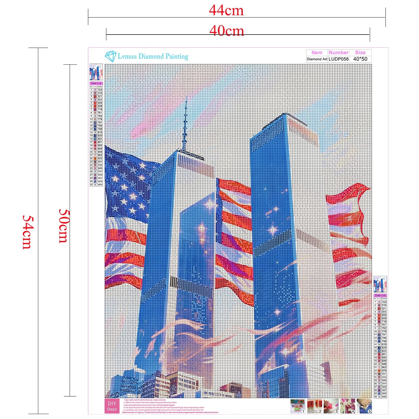 Lvmuu Twin Towers Diamond Painting Kits for Adults, Patriotic 5D Full Square Drill Diamonds Art Kits for Beginner, DIY Paint with Diamonds Shiny Beads Gem Art Craft Home Wall Decor 16x20in