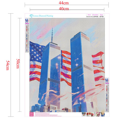 Lvmuu Twin Towers Diamond Painting Kits for Adults, Patriotic 5D Full Square Drill Diamonds Art Kits for Beginner, DIY Paint with Diamonds Shiny Beads Gem Art Craft Home Wall Decor 16x20in