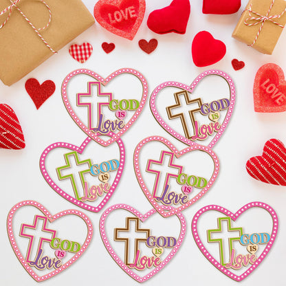 BeYumi Valentines Wooden Ornament Craft - 20Pcs Valentine's Day DIY Wooden GOD is Love Ornaments Craft Kit for Kids Make Your Own Religious Cross Decor with Gem Stickers Church School Party Supplies