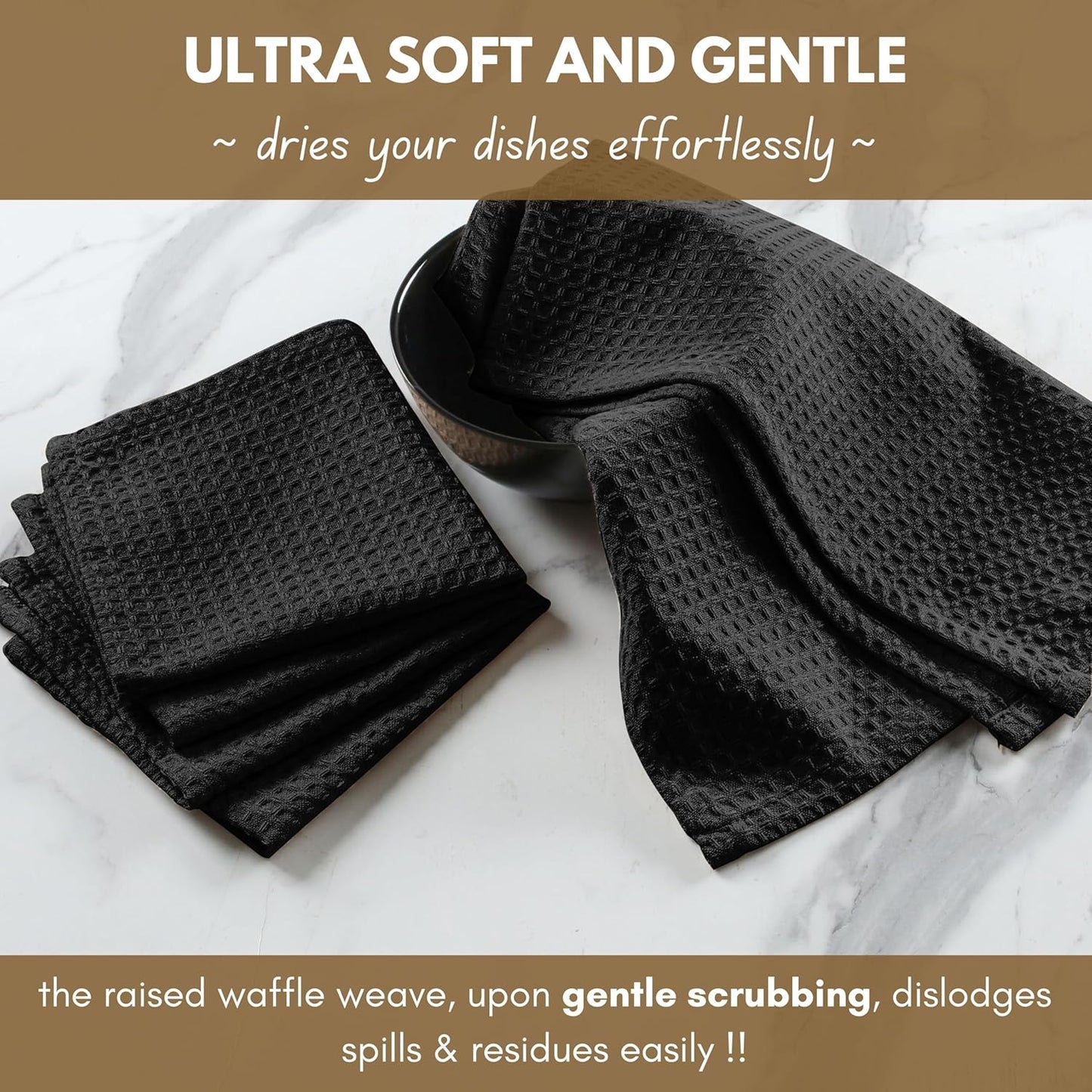 16x26 inches, 6-Pack, Native Fab Cotton Kitchen Towel with Hanging Loop Waffle Weave Kitchen Towels for Cleaning