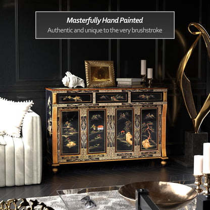 Red Lantern Artisan Crafted Black Lacquer Sideboard - Landscape