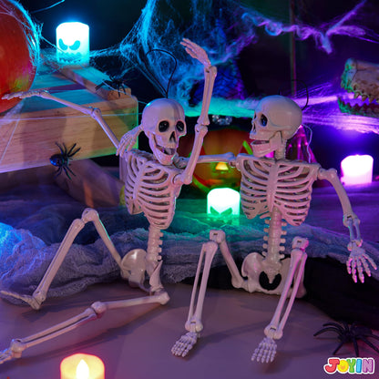 JOYIN 2PCS 16" Halloween Skeleton Decor, Full Body Stayable Movable Joints, Posable Hanging Skeletons for Halloween Decoration, Yard, Graveyard, Haunted House Props, Spooky Scene Party Favor