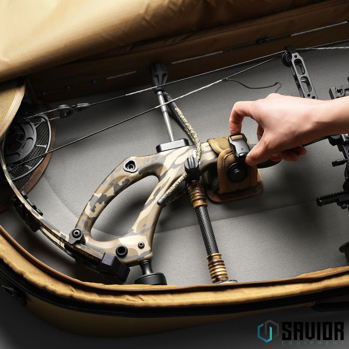 Savior Equipment Hyperion Deluxe Compound Bow Case Soft Shell Bag Fits 32" 36" 40" ATA, w/CamShield Cover & Quick-Release Grip Wrap, w/Backpack Shoulder Straps (Coyote Brown, 32" ATA)