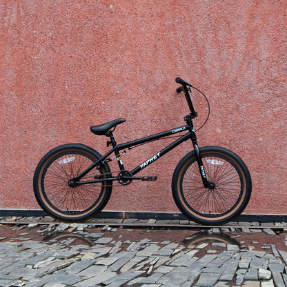cubsala Freestyle BMX Bike, 20 Inch Yaphet Bicycle for Teen Beginner and Adult Riders, Bike with Hi-Ten Steel Frame, Black with Brown Tire