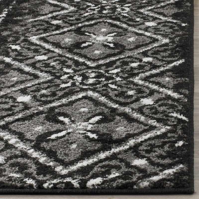 SAFAVIEH Adirondack Collection Area Rug - 4' Square, Black & Silver, Moroccan Boho Distressed Design, Non-Shedding & Easy Care, Ideal for High Traffic Areas in Living Room, Bedroom (ADR111C)