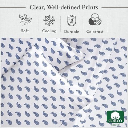 California Design Den Twin Sheet Set - 400 Thread Count Sateen, 100% Cotton, Paisley Blue
