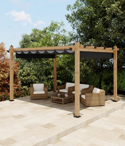 KYBOLT 10x13 Ft Outdoor Pergola with Retractable Canopy Upgraded Wood Grain Patio Pergola for Modern Backyard Deck Porch Grape Trellis - Gray