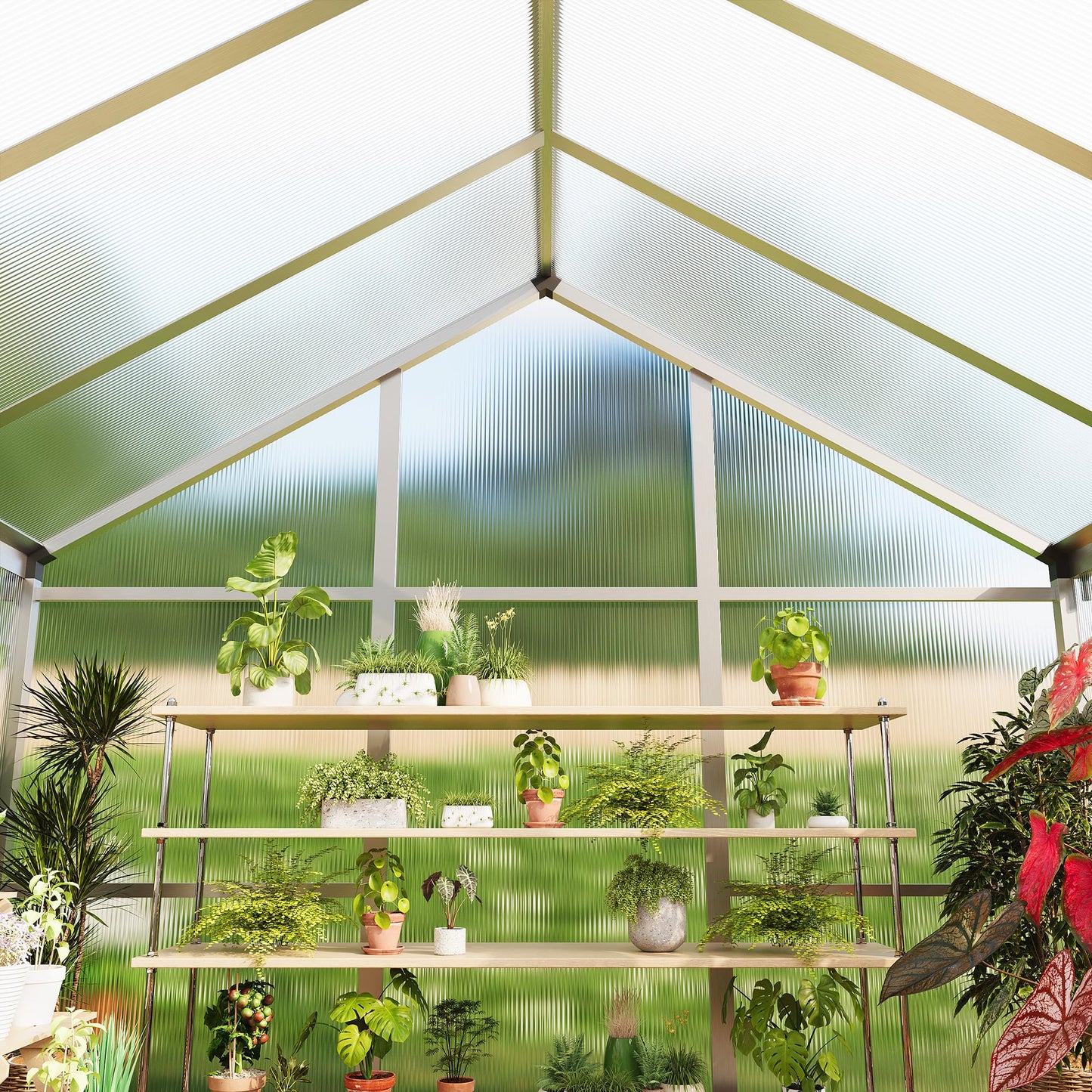 Garvee 8 x 12 FT Greenhouse, Greenhouses for Outside, Polycarbonate Greenhouse with Aluminum Frame, Lockable Door and Ajustable Roof Vent for Backyard, Green Houses for Outside Garden Backyard, Patio