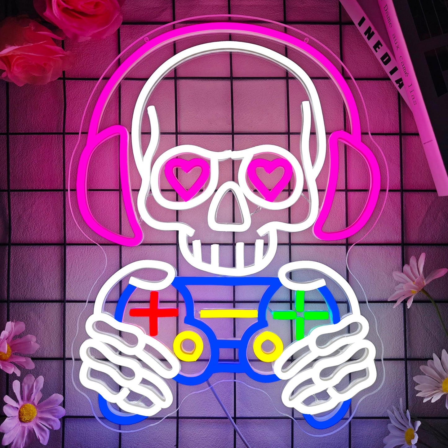 hhuohuona Skull Game Neon Sign Gaming Light Up Sign Dimmbale Skull Led Signs Skeleton Gamer Neon Lights for Man Cave Game Room Decor Gifts for Gamers Boys