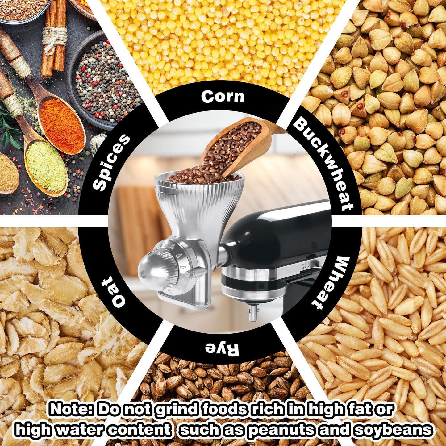 GLINK All Metal Grain Mill Attachment for KitchenAid Stand Mixer,12 Levels Grain Mill Grinder, Grain Mill for Flour, Wheat, Corn, Oats, Buckwheat, Millet and Other Cereals