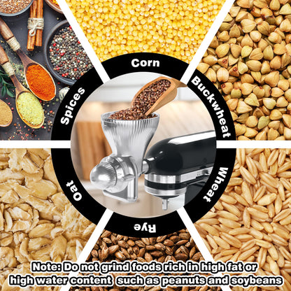 GLINK All Metal Grain Mill Attachment for KitchenAid Stand Mixer,12 Levels Grain Mill Grinder, Grain Mill for Flour, Wheat, Corn, Oats, Buckwheat, Millet and Other Cereals