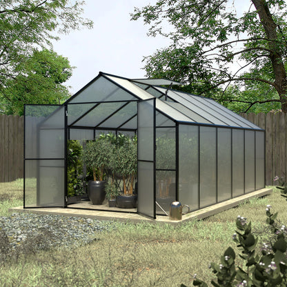 BlueWish 8x12FT Greenhouse for Outdoors, Greenhouses with 2 Adjustable Vents,Aluminum Frame, Heavy Duty Greenhouse Kit with Polycarbonate Panel, Walk-in Green House for Garden, Gray