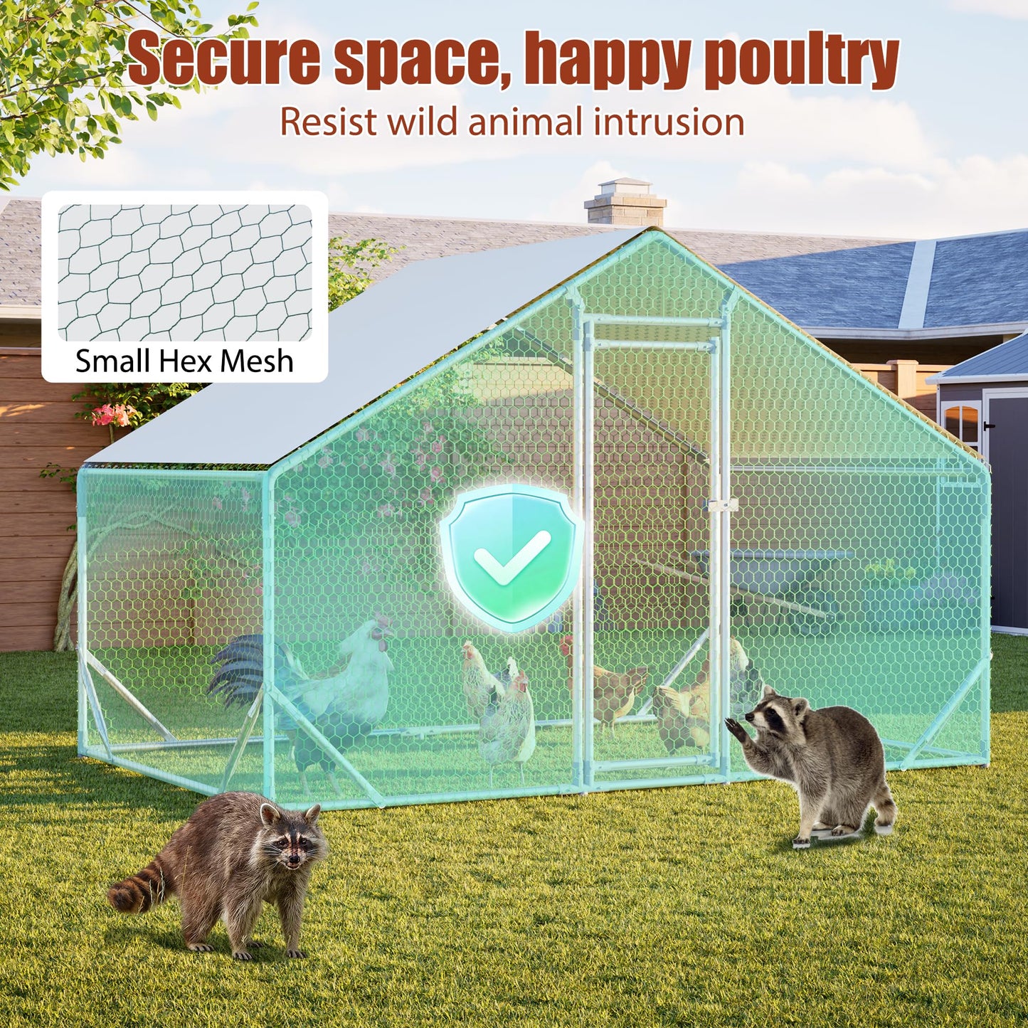 YOPTO Large Metal Chicken Coop,10x6.6x6.56ft Walk-in Chicken Run W/Waterproof & Anti-Ultraviolet Cover,Chicken Pen W/Lockable Door,Outdoor Poultry Cage for Hens,Ducks,Rabbits