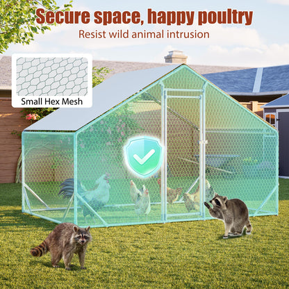 YOPTO Large Metal Chicken Coop,10x6.6x6.56ft Walk-in Chicken Run W/Waterproof & Anti-Ultraviolet Cover,Chicken Pen W/Lockable Door,Outdoor Poultry Cage for Hens,Ducks,Rabbits