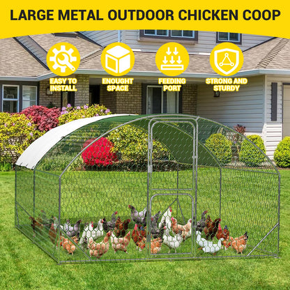 Large Metal Chicken Coop, Chicken Runs for Yard with Cover, Large Chicken Run with Double Door and Upgrade Tri-Supporting, Walk in Chicken Coop for Outdoor Farm Yard (9.8'L x 13.1'W x 6.6'H)
