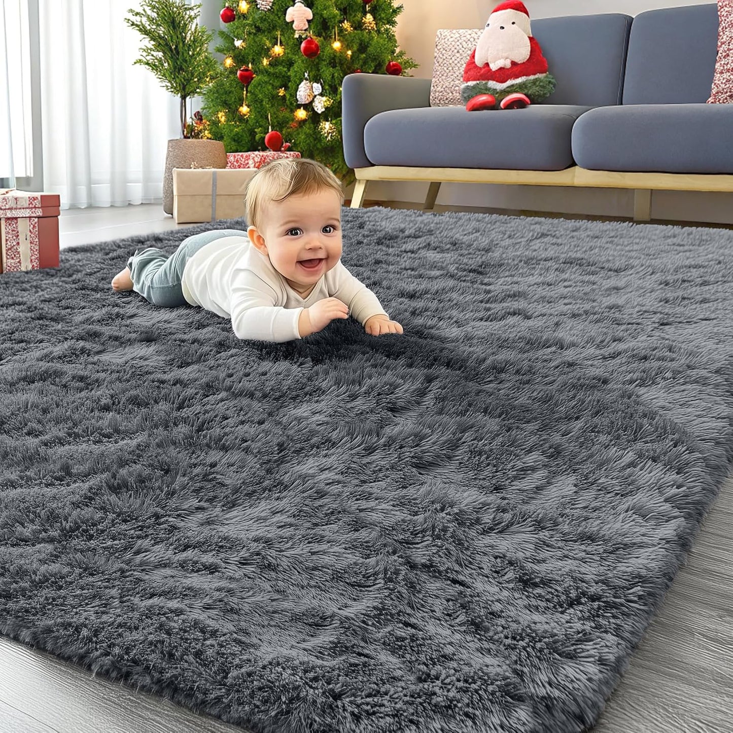 OLANLY Area Rug - Soft Fluffy Shaggy Design for Living Room & Bedroom | Machine Washable, Grey