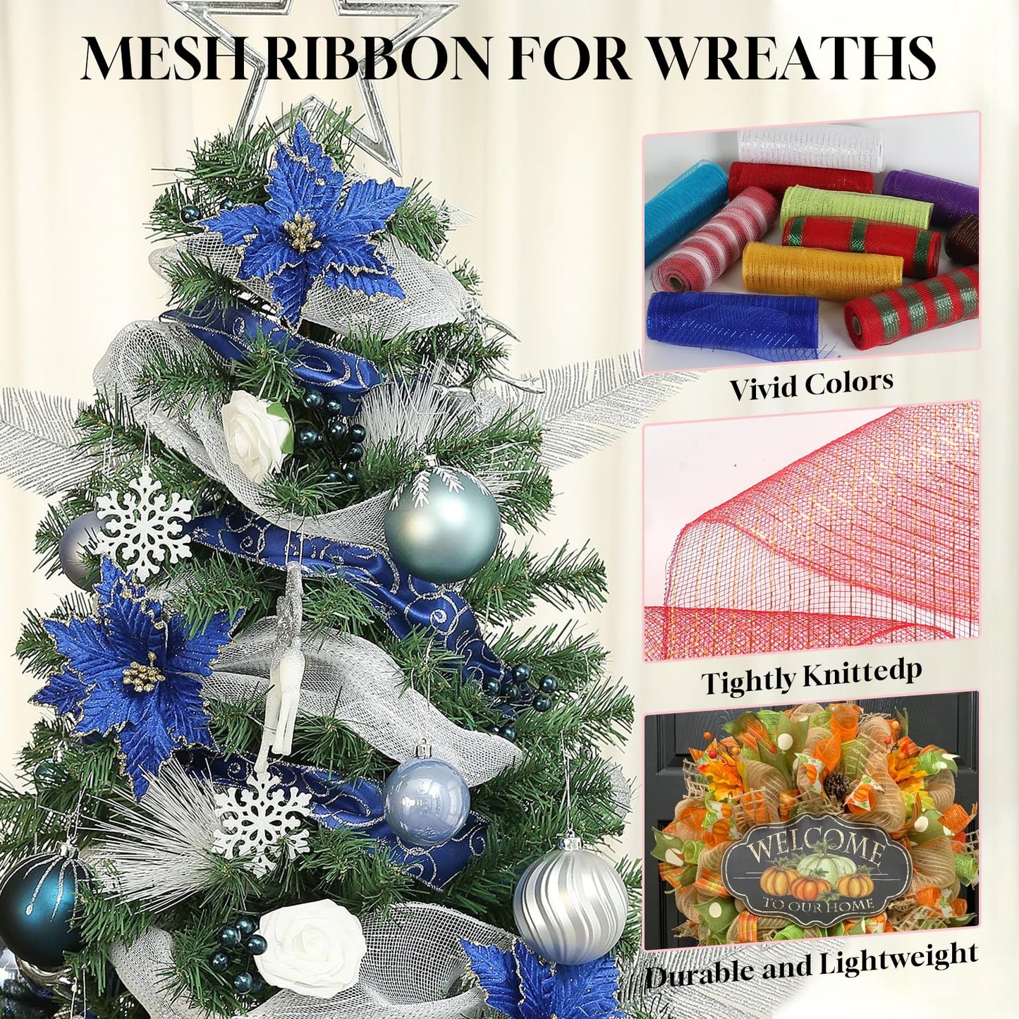 ICOSHOW 2 Rolls Mesh Ribbon for Wreaths 10 Inch x 30 Foot Wreath Mesh Rolls with Metallic Foil for Easter Christmas Party Wedding Home Decor DIY Craft Projects and Gift Wrapping (Red)