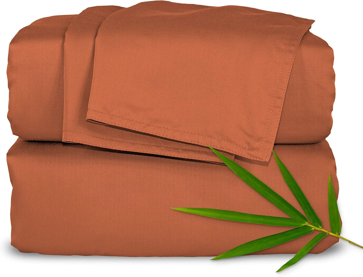 Pure Bamboo Queen Sheets - Luxuriously Soft & Cooling 100% Organic Viscose Bed Sheet Set | Terracotta, Double Stitching