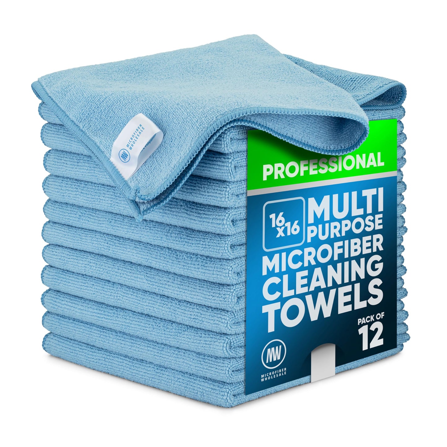 MW Pro Microfiber Cleaning Cloth | Blue | 12 Pack | 16” x 16” | All Purpose Microfiber Towels - Clean, Dust, Polish, Scrub, Absorbent
