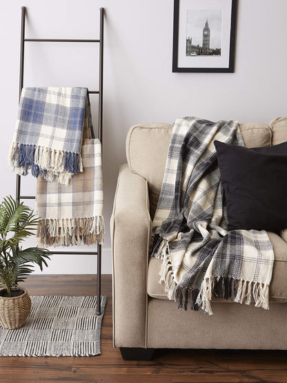 DII Farmhouse Woven Throw, 50x60 with 3" Fringe, French Blue