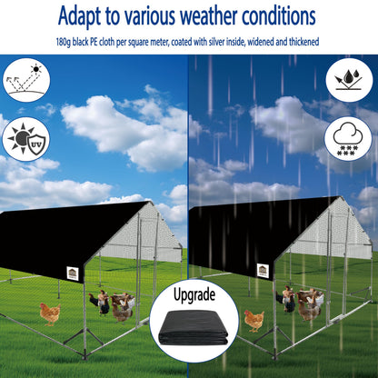 Chicken Runs for Yard with Cover, Metal Chicken Coop, Upgraded Anti-UV 180g/㎡ PE Cloth & 1.1mm Thickened PVC-Coated Hexagonal Chicken Wire Mesh & More Galvanized Steel Standpipes,13.1×9.8×6.4FT