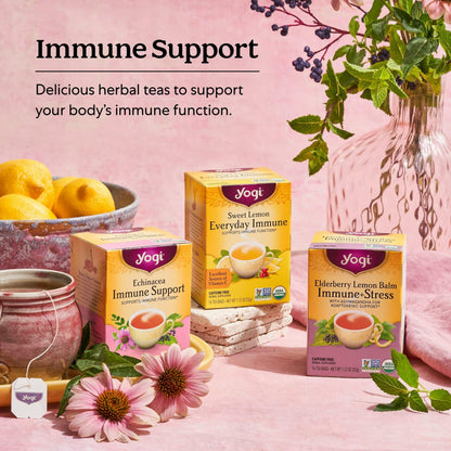 Yogi Tea Sweet Lemon Everyday Immune - 16 Bags per Pack (4 Packs) - Daily Immune Support Tea - Delicious Lemon Tea Bags - Includes Tulsi, Lemongrass, Rose Hip, Lemon Peel & More