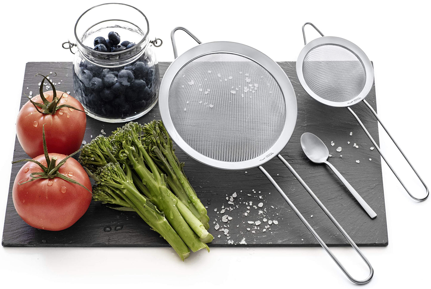 Proto Future Strainer Set Fine Mesh – Premium 304 Stainless Steel (18/8) – 8″, 5.5″ and 3.3″ Sturdy Kitchen Strainers (Silver)