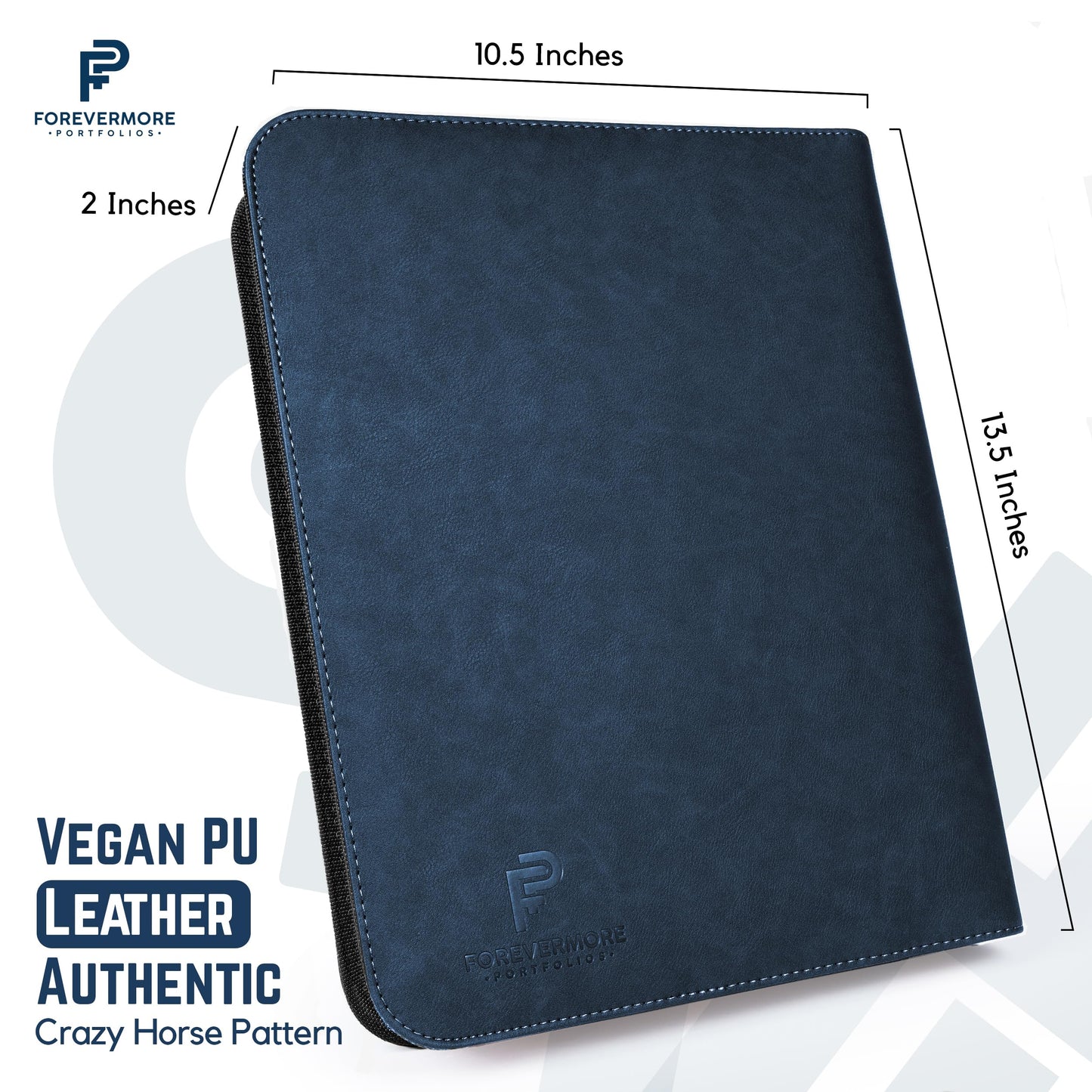 Forevermore Portfolios Padfolio Binder - Professional Faux Leather Travel Organizer Pouch for Tablet, Documents, Presentation Folders, Zipper Closure, Removable 3-Ring Notepad - Blue