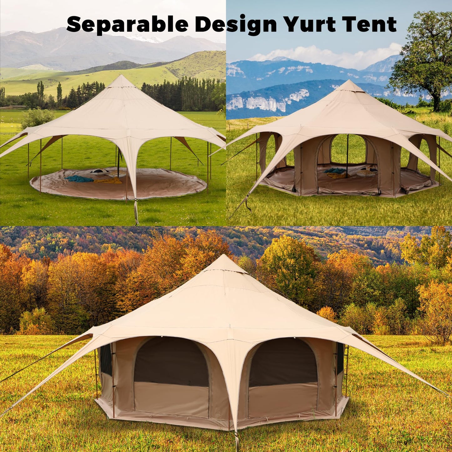 LVUYOYO Canvas Bell Tent, Glamping Yurt Waterproof Tent with Stove Jack and Storage Bag, Perfect for Family 4 Season Camping (16.4 * 9.18 FT)