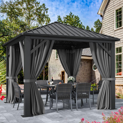 YITAHOME 10X10FT Metal Hardtop Gazebo Outdoor Patio Single Top Canopy Galvanized Iron Aluminum Column Garden Tent Curtains Netting for Backyards Decks Lawns,Gray