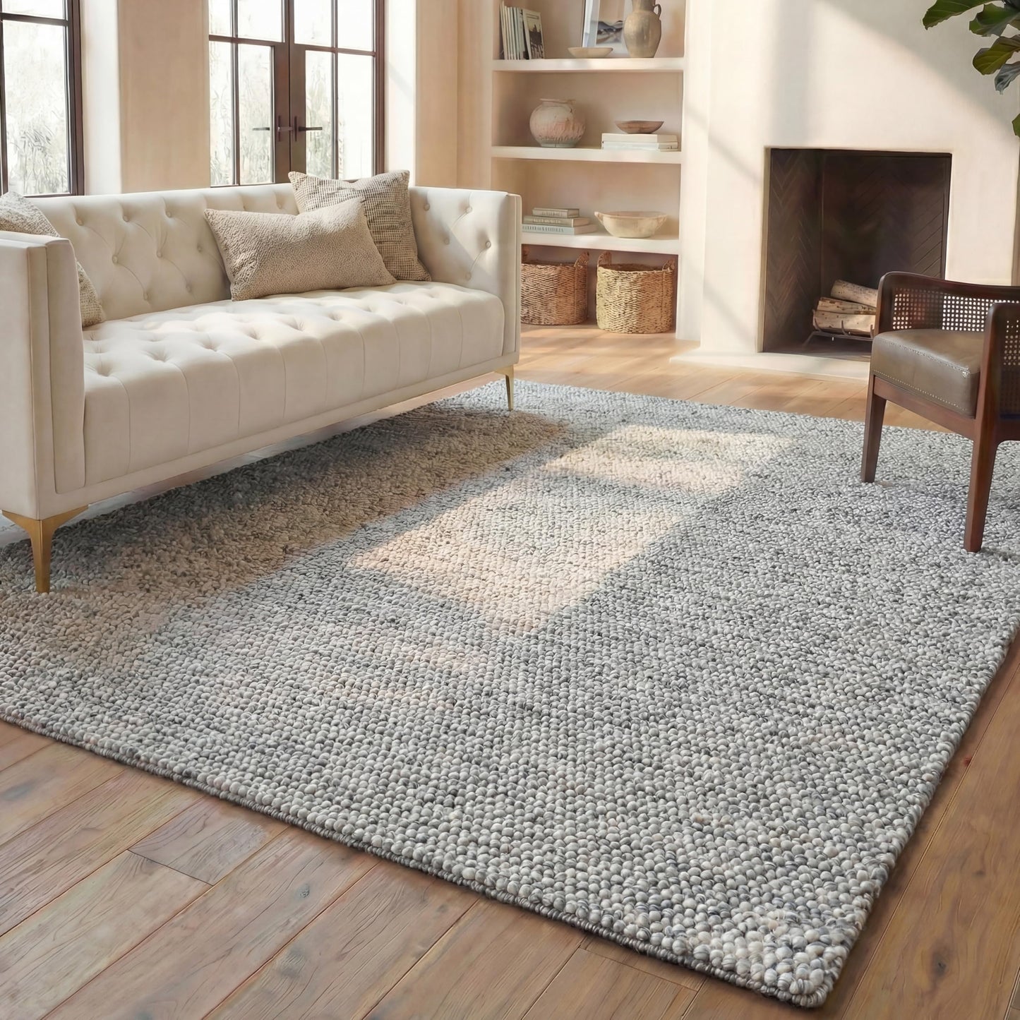 SAFAVIEH Area Rug 8x10 - Natura Collection - Large - Light Grey & Ivory, Handmade Wool Blend, Textured Design, Ideal for Living Room, Bedroom, Dining Space (NAT620G)