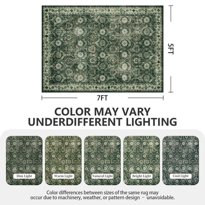 Woodbruy 5x7 Area Rugs, Soft Non Slip Low Pile Washable Rug, Boho Modern Rug for Living Room, Bedroom, Dining Room, Sage Green