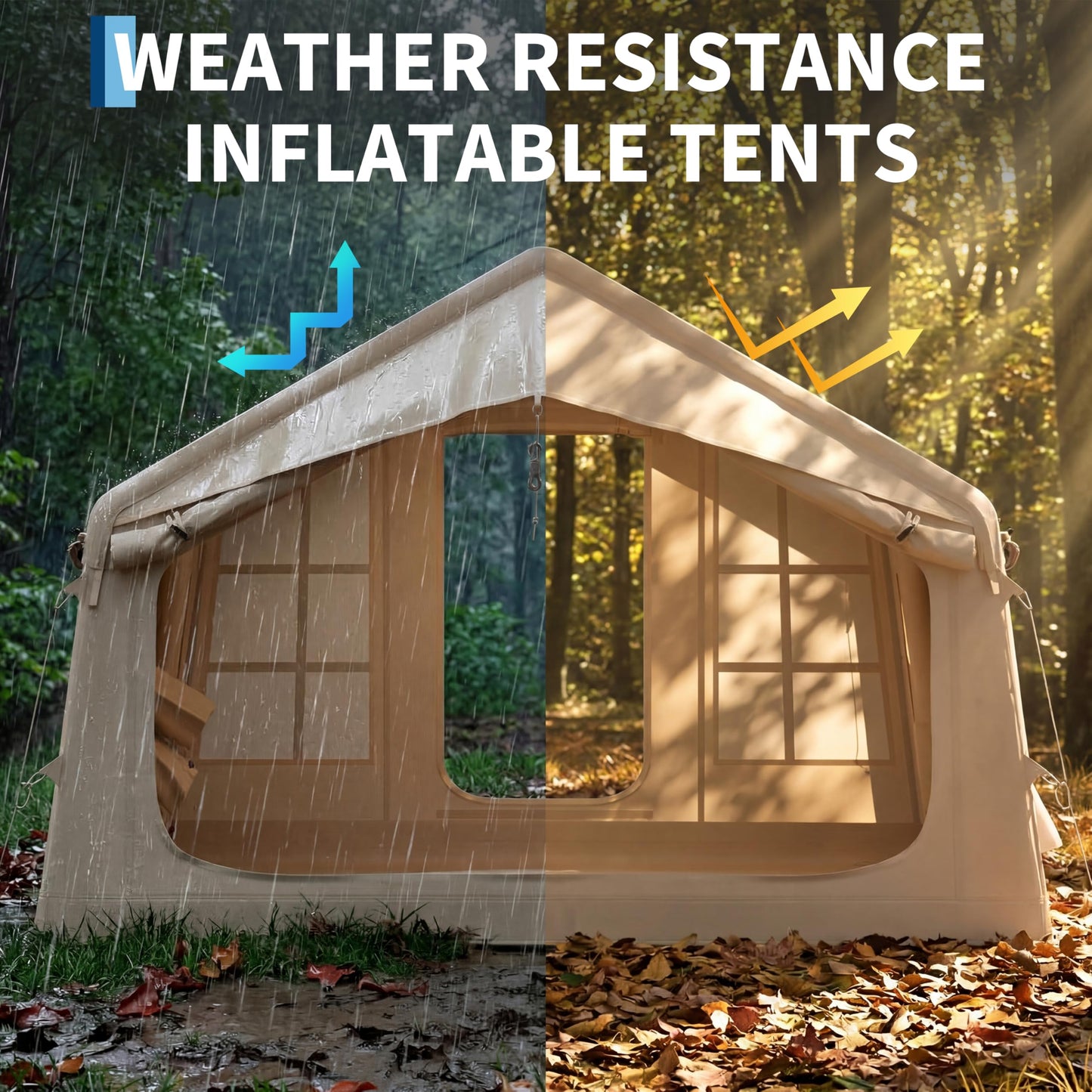 Garvee Inflatable Tents for Camping, Easy Setup Inflatable Hot Tent with Skylight & Stove Jack, Blow Up Tent with Pump, Waterproof Oxford Air Glamping Tents for Adult 6-8 Person