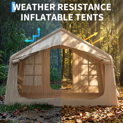 Garvee Inflatable Tents for Camping, Easy Setup Inflatable Hot Tent with Skylight & Stove Jack, Blow Up Tent with Pump, Waterproof Oxford Air Glamping Tents for Adult 6-8 Person