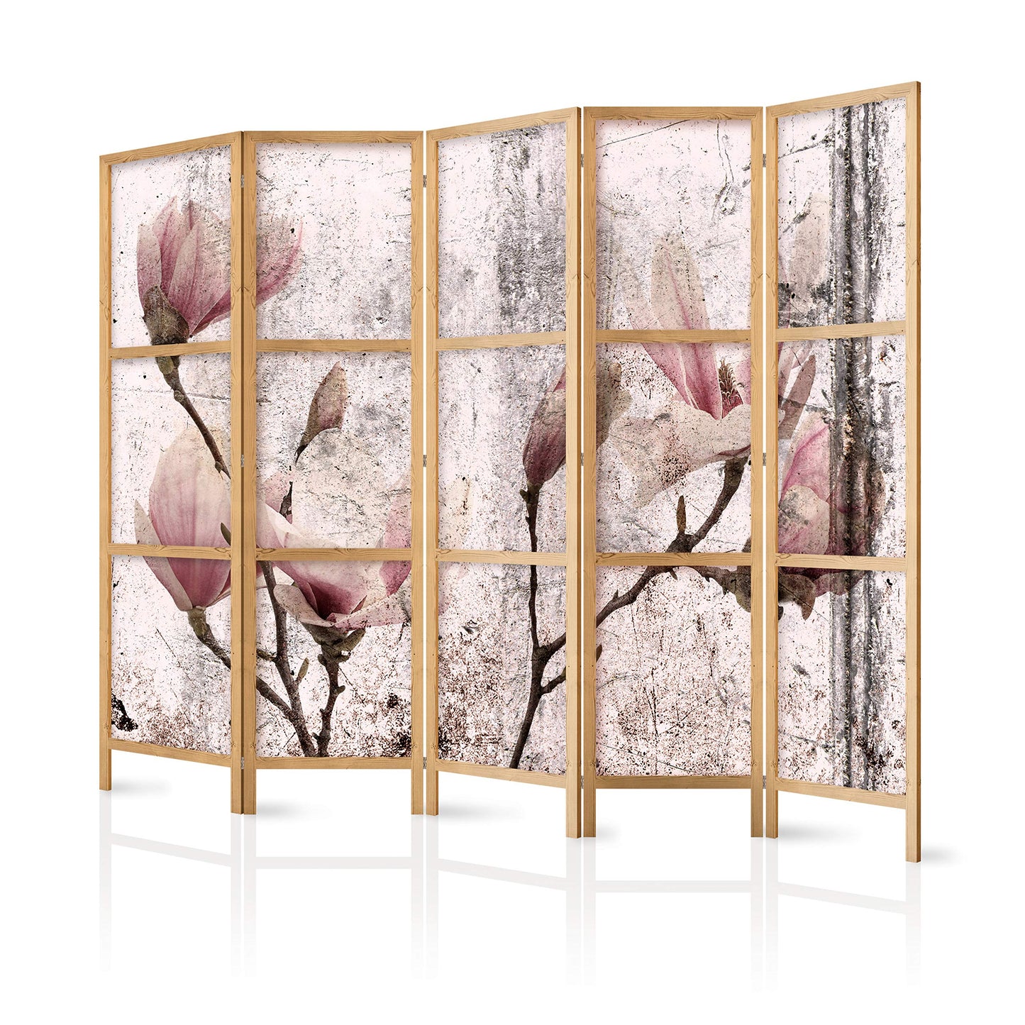 artgeist Japanese Room Divider XXL Flowers Magnolias 90 x 67 in - 5 Panel Folding Screen Japan Design Home Decoration Art Deco b-C-0389-z-c