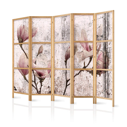 artgeist Japanese Room Divider XXL Flowers Magnolias 90 x 67 in - 5 Panel Folding Screen Japan Design Home Decoration Art Deco b-C-0389-z-c