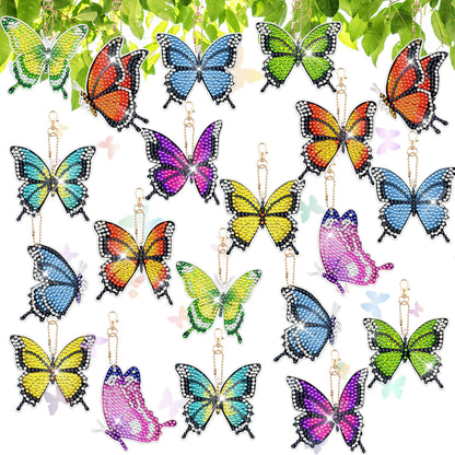 10 PCS Butterfly Diamond Painting Keychains Kit Double Sided Diamonds Art Key Rings Hanging 5D Diamond Ornaments Butterfly Full Drill Diamonds Pendants for Spring Summer Beginners Adults DIY Crafts