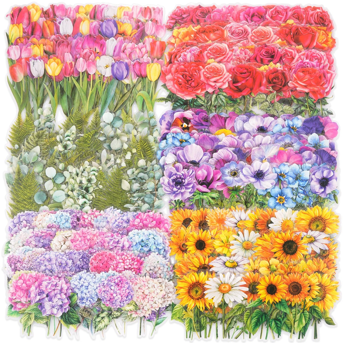 Knaid 600 Pieces Clear Flower Stickers Set, Transparent Floral Botanical Aesthetic Journaling Stickers for Nature Scrapbook Supplies Card Making Junk Journal Bullet Journal Planner