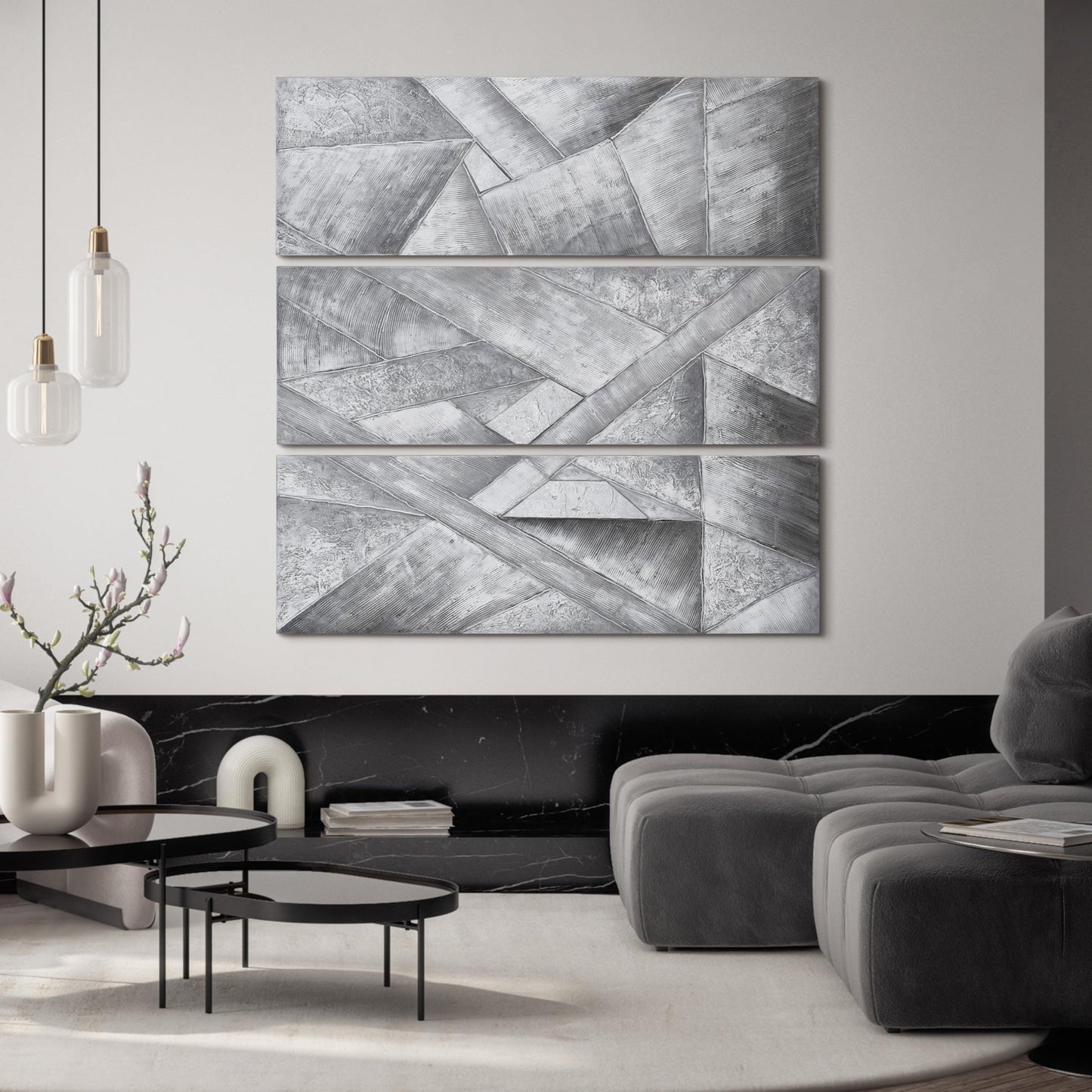 Empire Art Direct Abstract Wall Art Textured Hand Painted Canvas by Martin Edwards, Triptych, 60" x 20" each, Diamonds