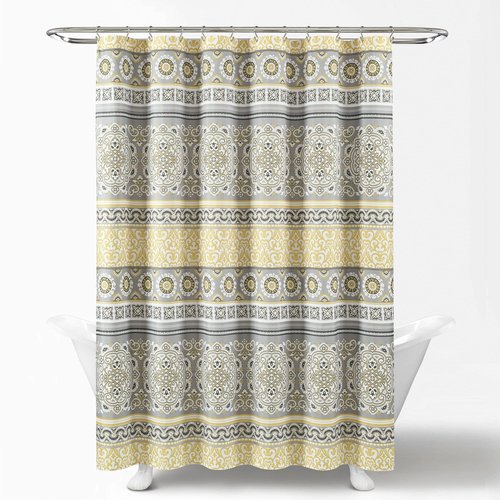 Lush Decor Nesco Stripe Shower Curtain Single 72" W x 72" L Yellow & Gray - Fabric Shower Curtains for Bathroom - Yellow Bathroom Curtain - Boho Decor
