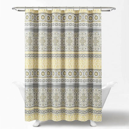 Lush Decor Nesco Stripe Shower Curtain Single 72" W x 72" L Yellow & Gray - Fabric Shower Curtains for Bathroom - Yellow Bathroom Curtain - Boho Decor