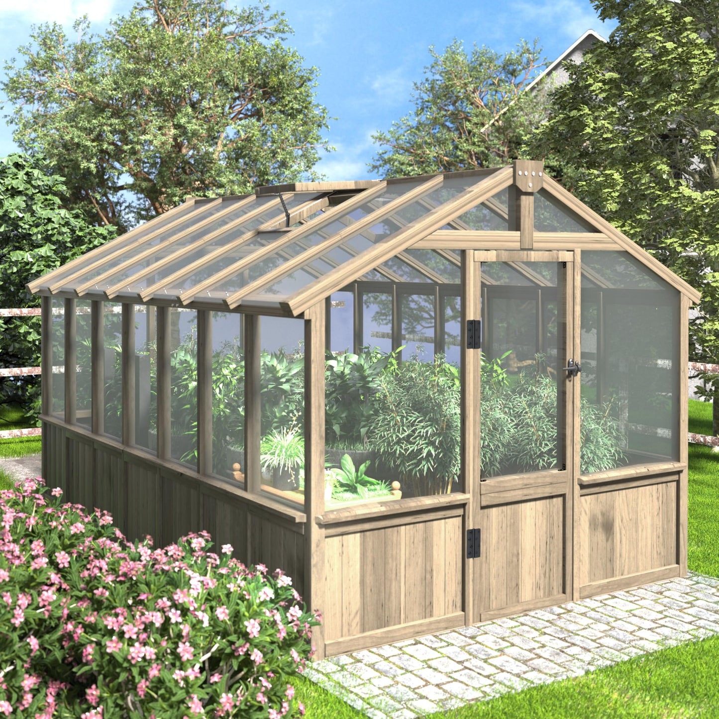 Yardenaler 8x14 FT Outdoor Greenhouse Kit, Wooden Greenhouses for Outdoors Walk-in Green House with 6MM Thick Polycarbonate Panel & Adjustable Roof Vents, Backyard Garden, Light Mocha Brown