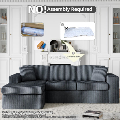Shintenchi 105" Boneless Couch for Living Room,L Shaped Modular Cloud Sectional Sofa,Fluffy Corduroy Couch with Deep Seated Oversized Chaise Lounge,No Assembly Needed,Dark Gray