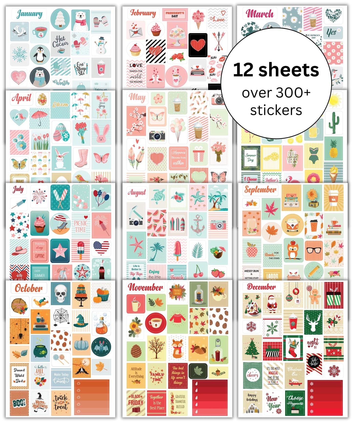 Lamare Seasonal Planner Stickers for Journaling – Aesthetic, Inspirational, and Fun Monthly and Holiday Calendar Stickers for Adults Planner for Scrapbooks & Notebooks