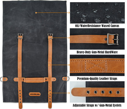 WELKINLAND 14-Pockets Knife Roll, Waxed Canvas Leather Knife Roll, Knifes bag holders, Chef Knife Roll Bag, Chef knife roll, Knife Roll Bag for Pocket Knives