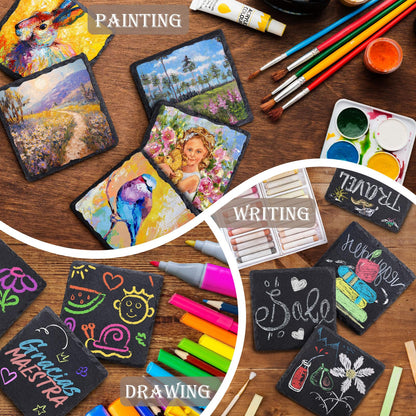 13 Pieces Slate Drink Coasters, GOH DODD 4 Inch Black Coasters Stone Coaster Set, Laser Engraving Blanks with Anti-Scratch Bottom for Home Office Bar Outdoor Housewarming Gifts Wedding Party, Round
