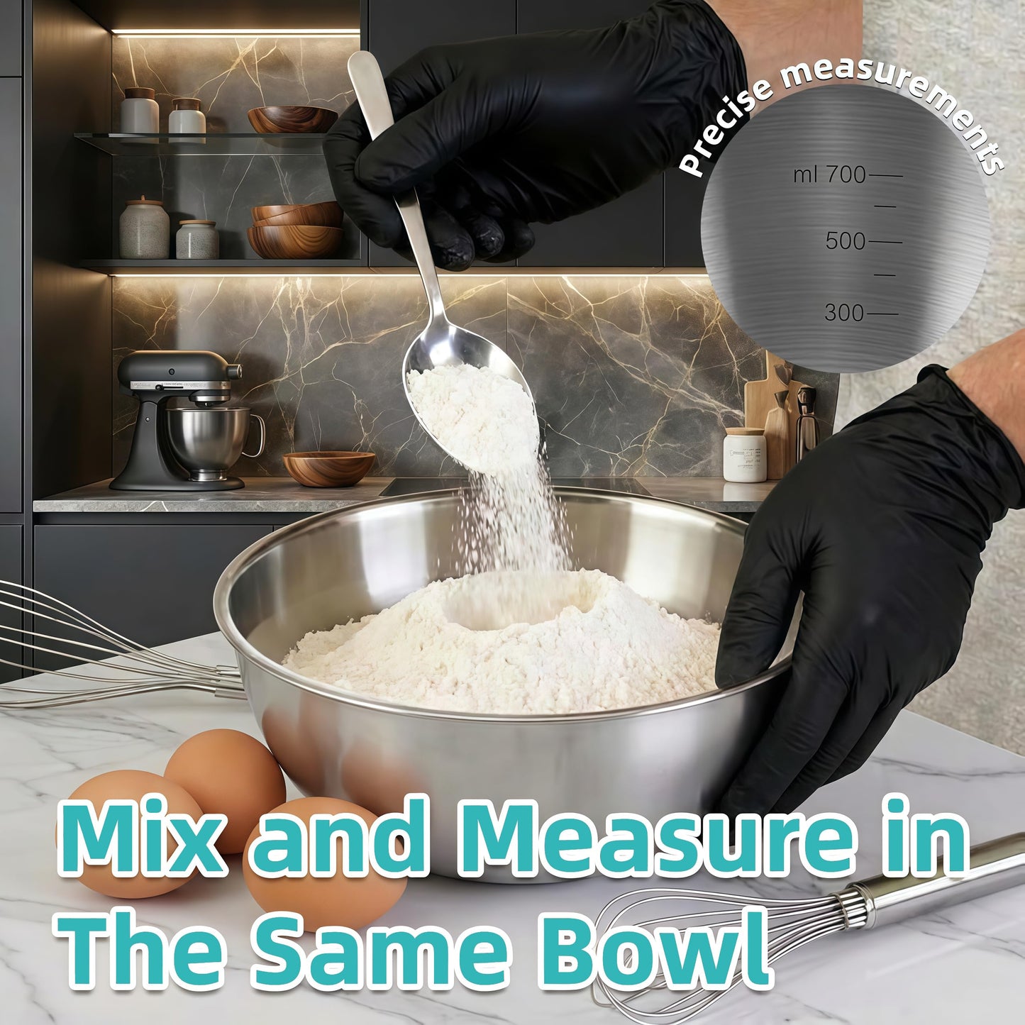 12 Pcs 304 Stainless Steel Mixing Bowls with Graduations, Metal Serving Salad Bowls, Reusable Baking Food Storage Containers for Baking, Cooking, Making Salads, Soups, Ice Cream, Noodles, cereal