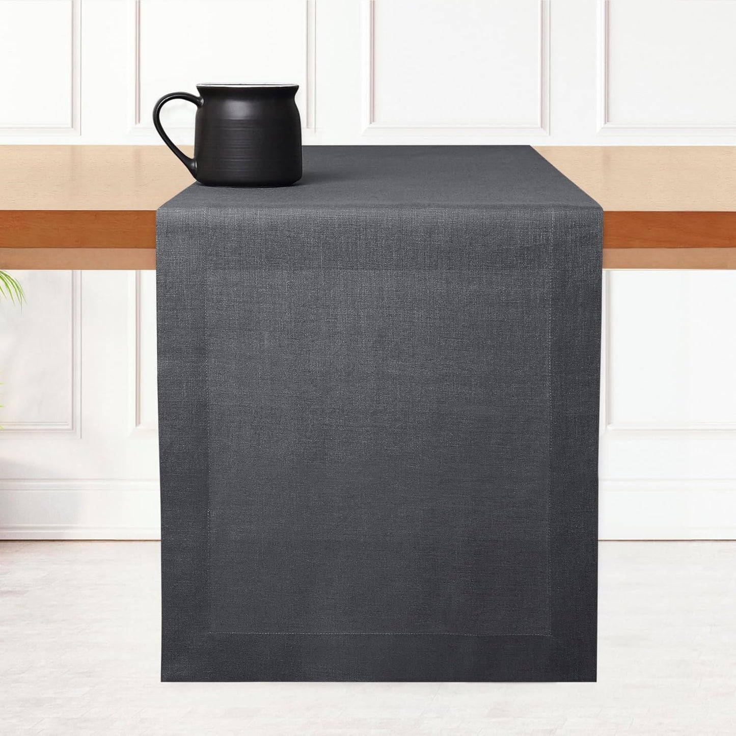 D'Moksha Homes 36 Inch Linen Table Runner, 100% Pure Charcoal Grey, 14 x 36 Inch for Dresser & Coffee Tables