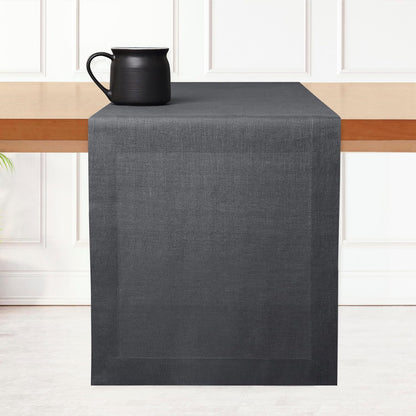 D'Moksha Homes 36 Inch Linen Table Runner, 100% Pure Charcoal Grey, 14 x 36 Inch for Dresser & Coffee Tables